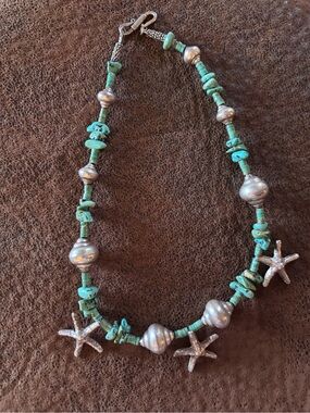 Turquoise Bead and Sterling Silver Starfish Necklace